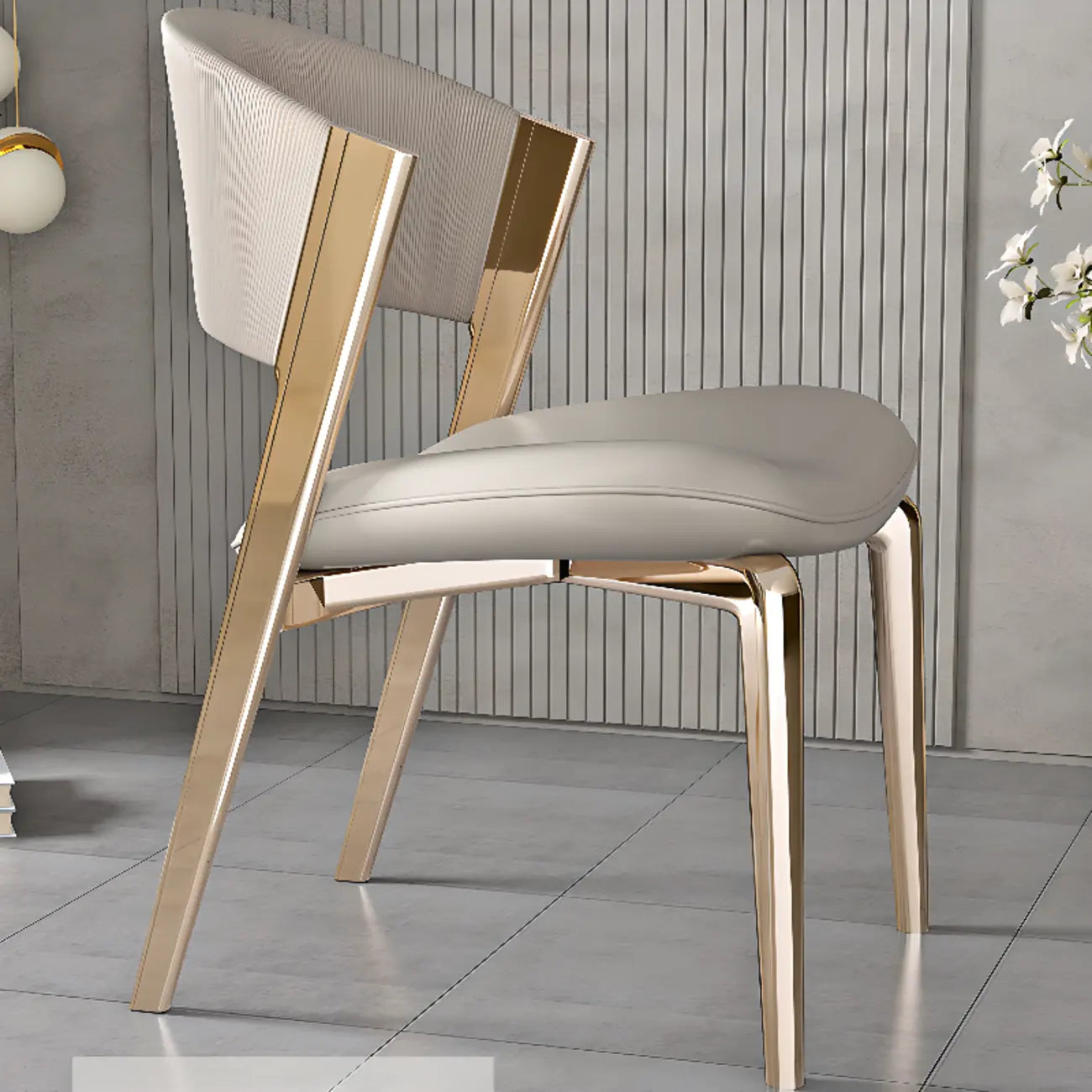Glam Modern Low Back Faux Leather Dining Chair