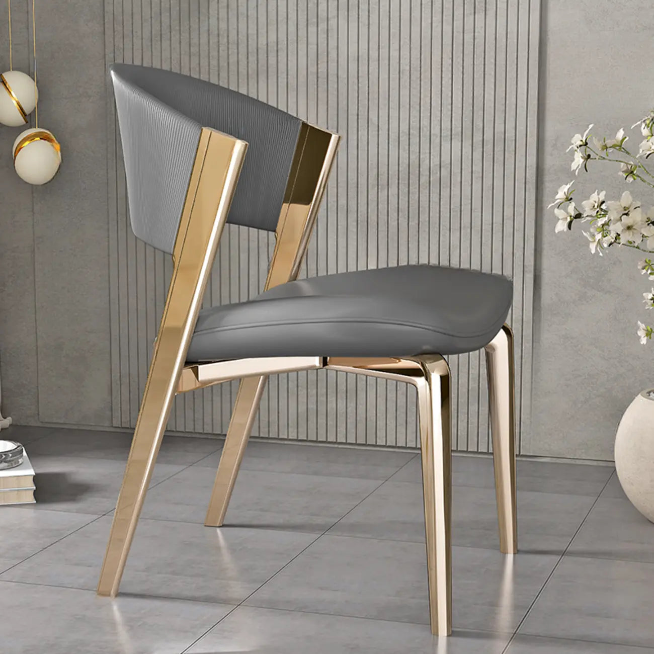 Glam Modern Low Back Faux Leather Dining Chair