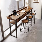 Sleek Brown Pine Shelf Storage Bar Tables