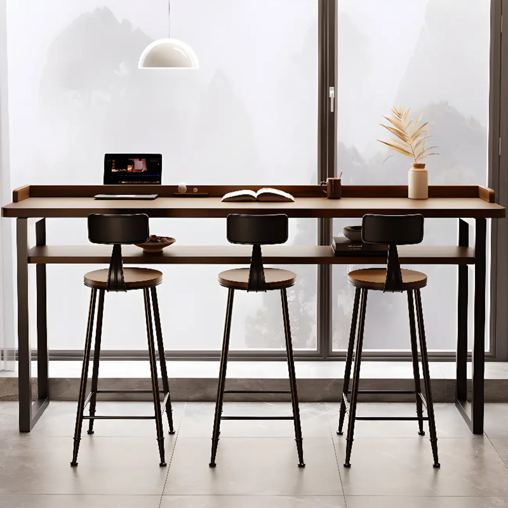 Sleek Brown Pine Shelf Storage Bar Tables