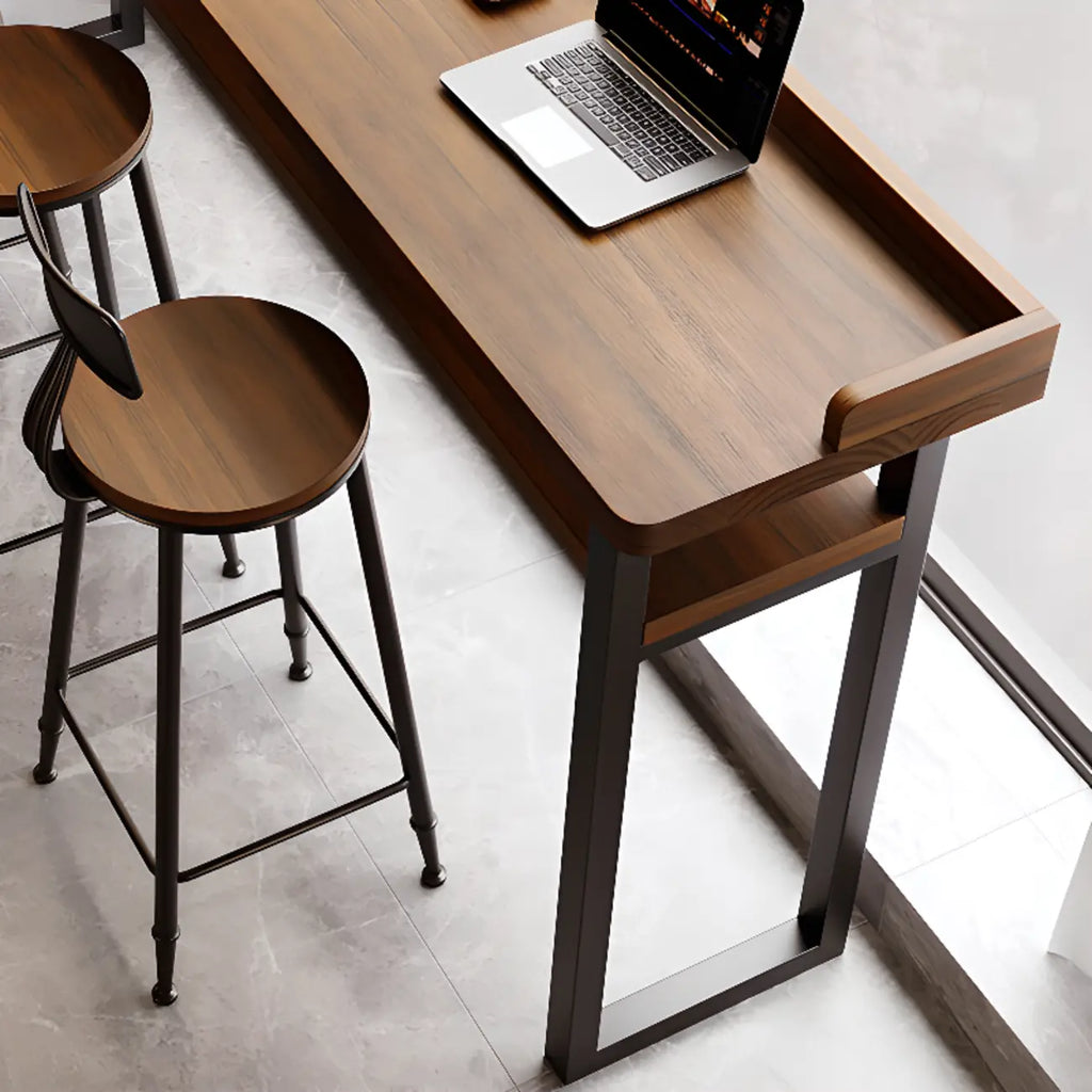 Sleek Brown Pine Shelf Storage Bar Tables