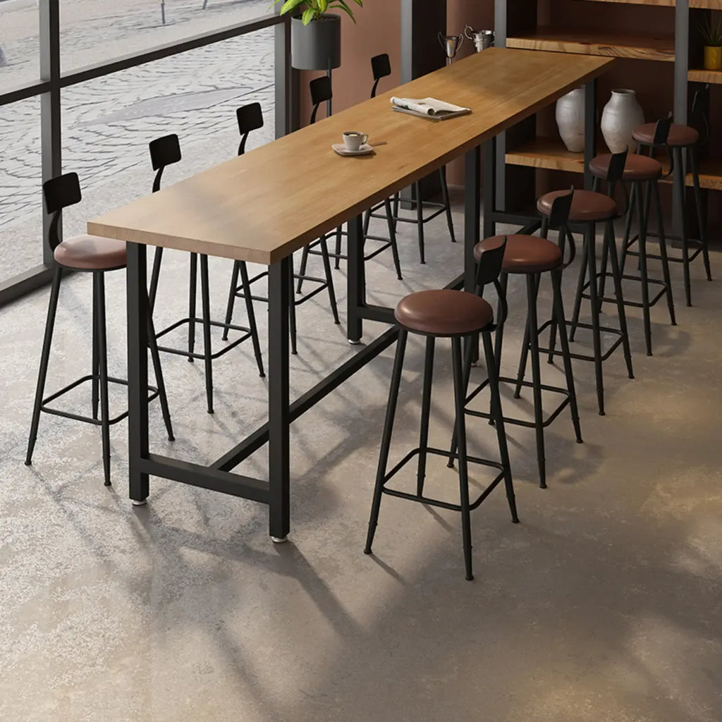 Footrest Black Metal 3-Pedestal Bar Table