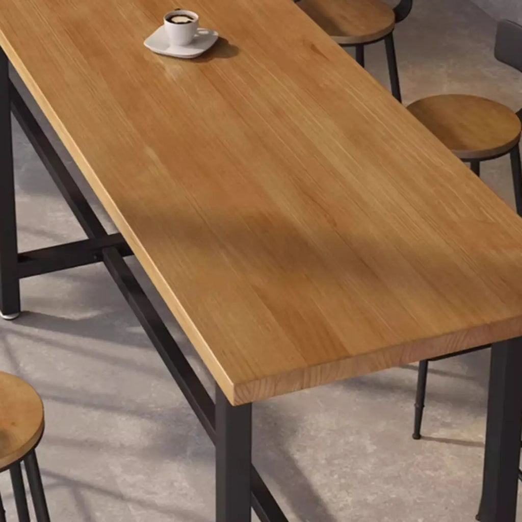 Footrest Black Metal 3-Pedestal Bar Table