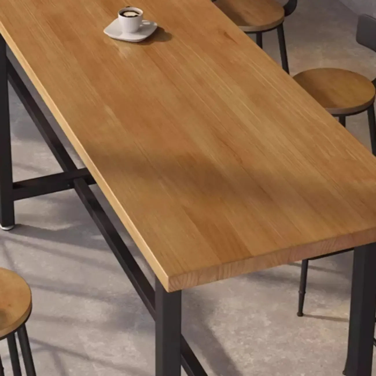 Footrest Black Metal 3-Pedestal Bar Table