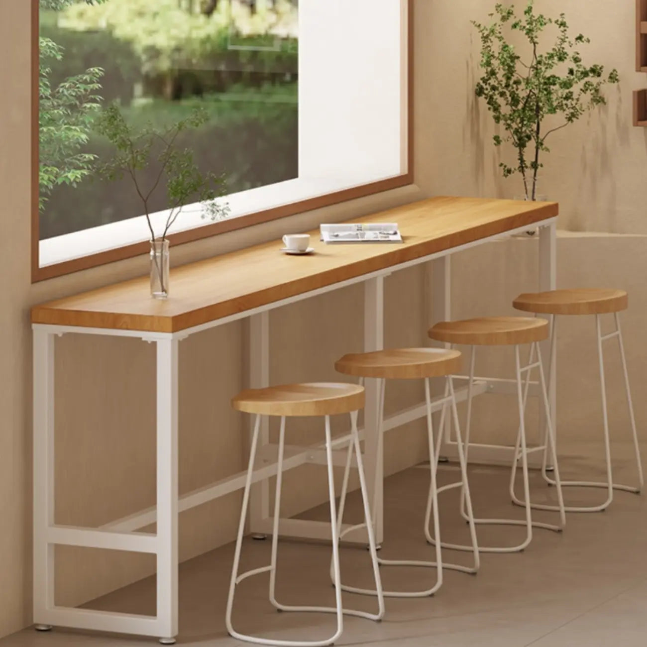 Nordic Log Wood Bar Height Table Trestle Base for Living Room