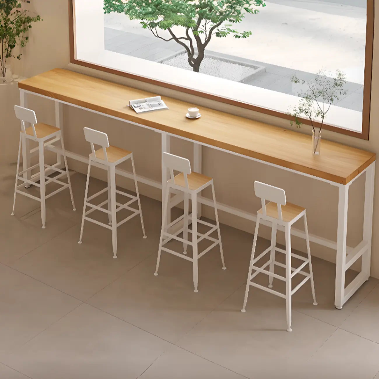 Nordic Log Wood Bar Height Table Trestle Base for Living Room