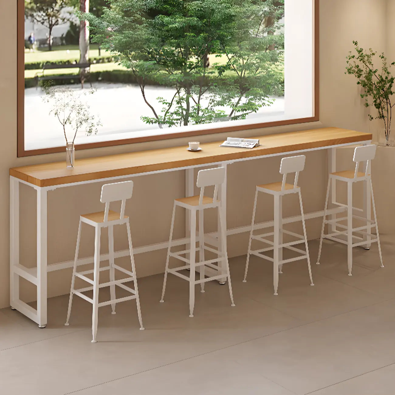 Nordic Log Wood Bar Height Table Trestle Base for Living Room