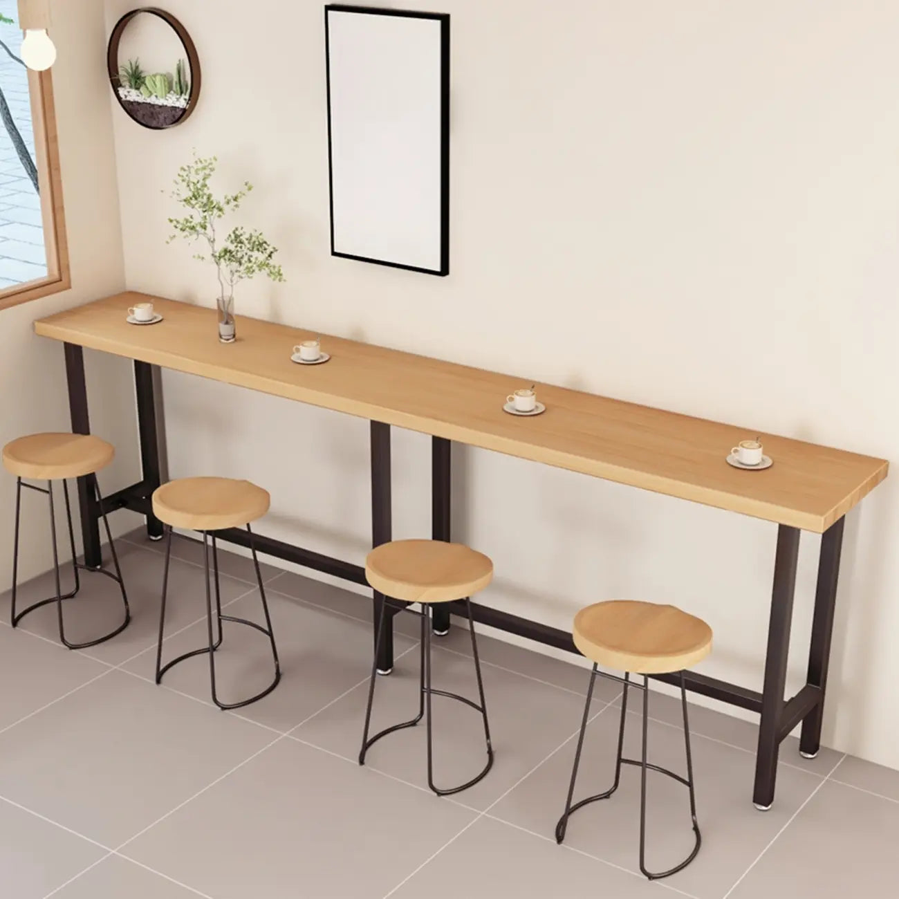 Footrest Natural Wooden Fixed Top Bar Tables