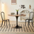Casual Black Metal Wood Round Dining Table