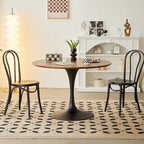 Casual Black Metal Wood Round Dining Table