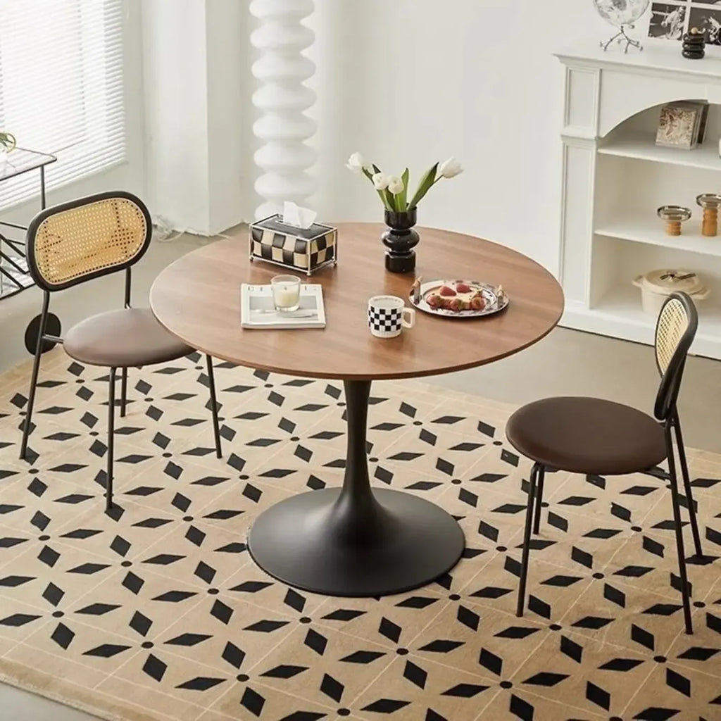 Casual Black Metal Wood Round Dining Table
