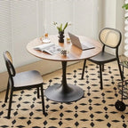 Casual Black Metal Wood Round Dining Table