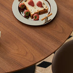 Casual Black Metal Wood Round Dining Table