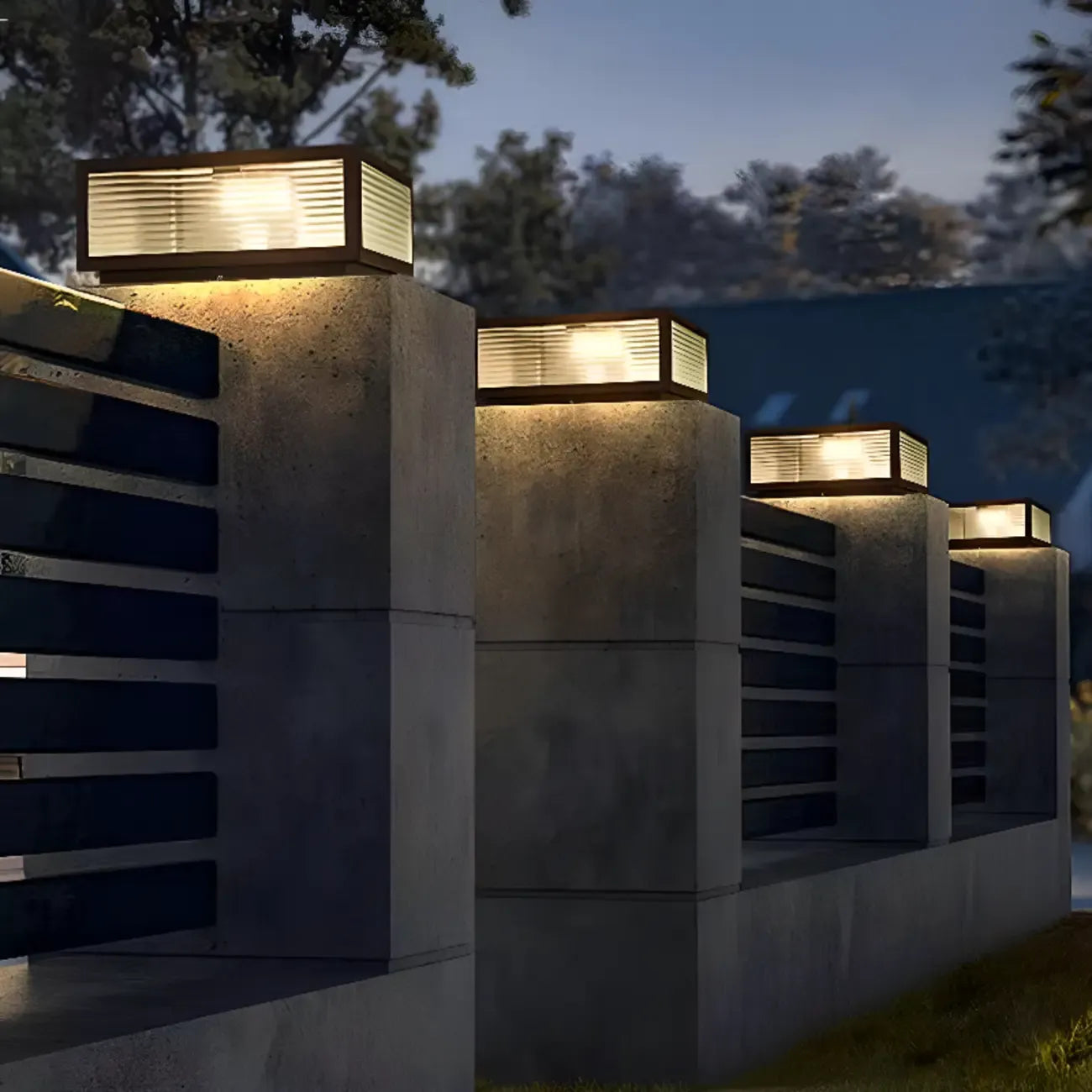 Black Solar Square Metal Outdoor Post Lights
