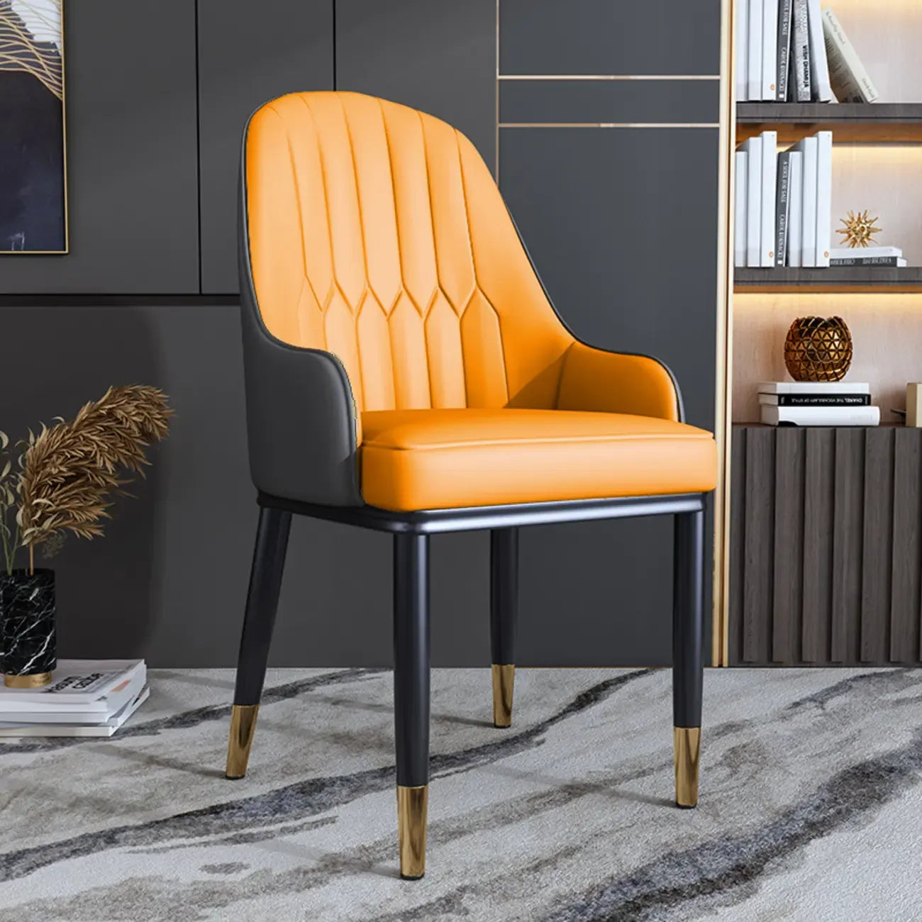 Glam Faux Leather Curved Back Armrest Dining Chair