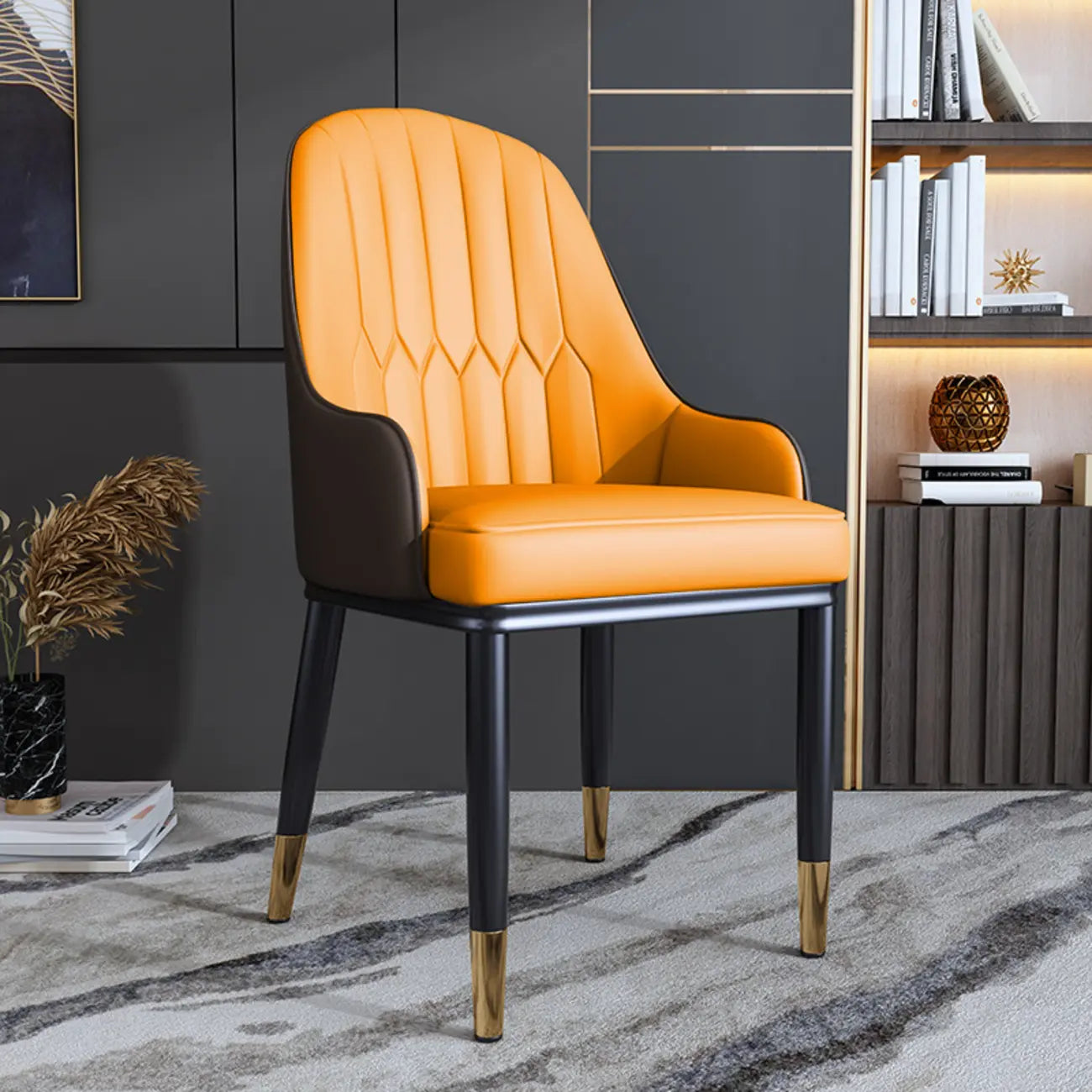Glam Faux Leather Curved Back Armrest Dining Chair