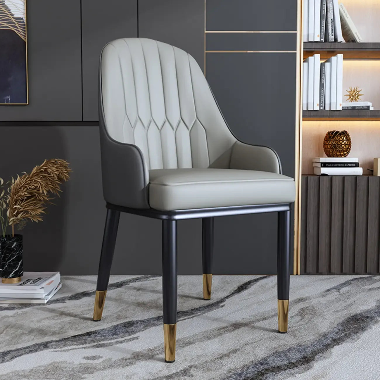Glam Faux Leather Curved Back Armrest Dining Chair