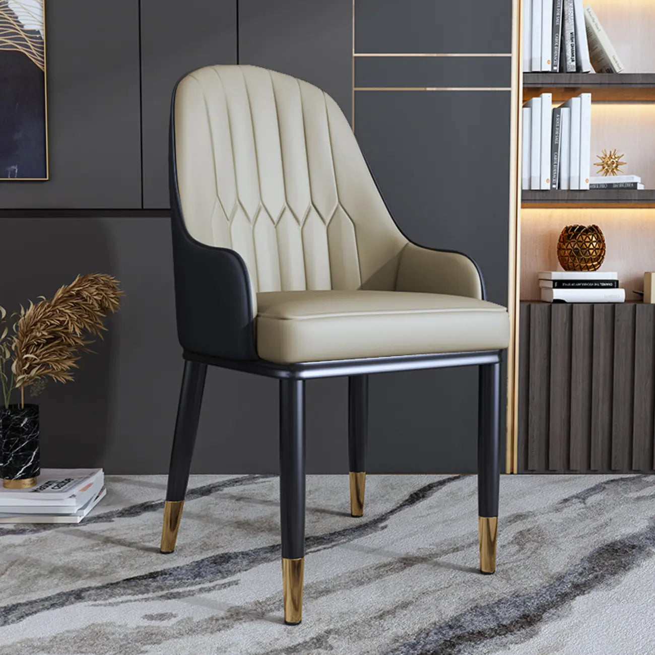 Glam Faux Leather Curved Back Armrest Dining Chair