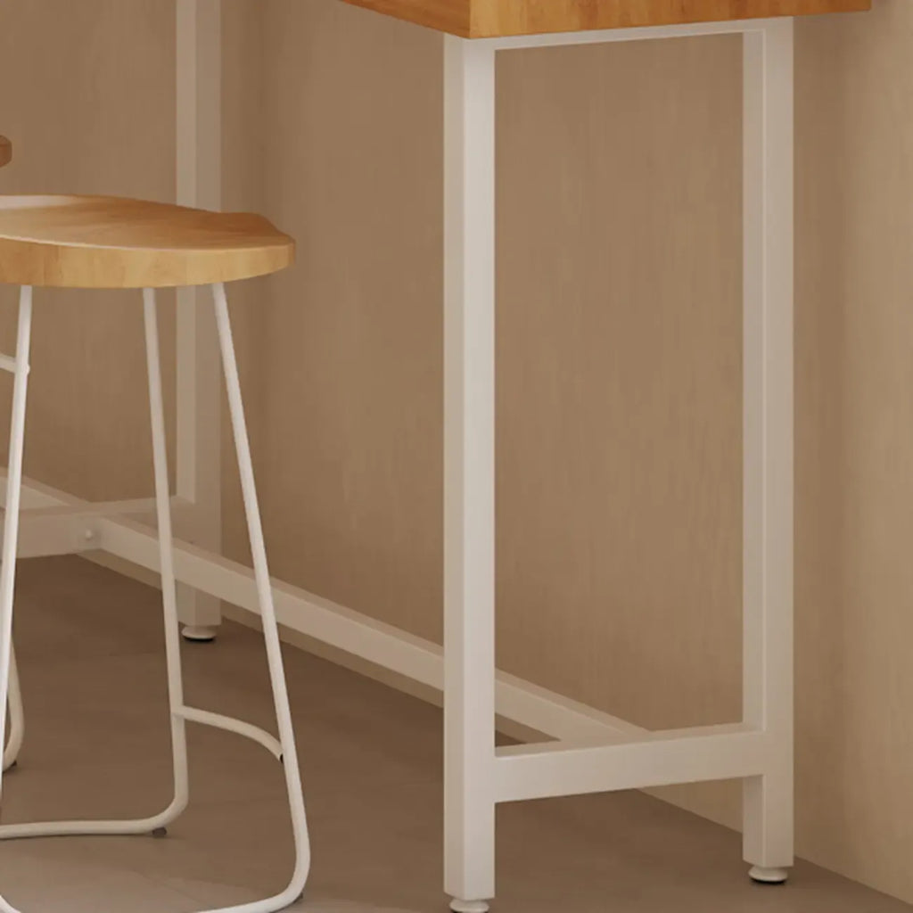 Natural Wooden Top Bar Table Metal Base with Footrest