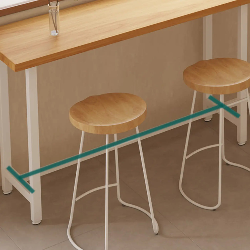 Natural Wooden Top Bar Table Metal Base with Footrest