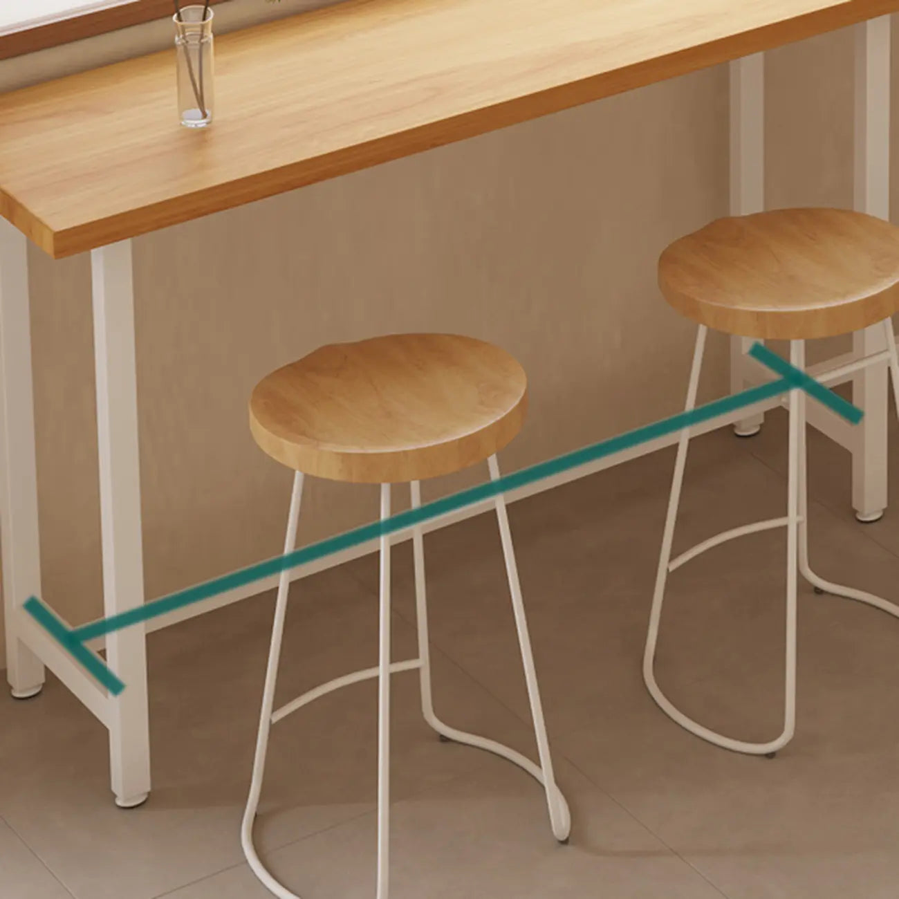 Natural Wooden Top Bar Table Metal Base with Footrest