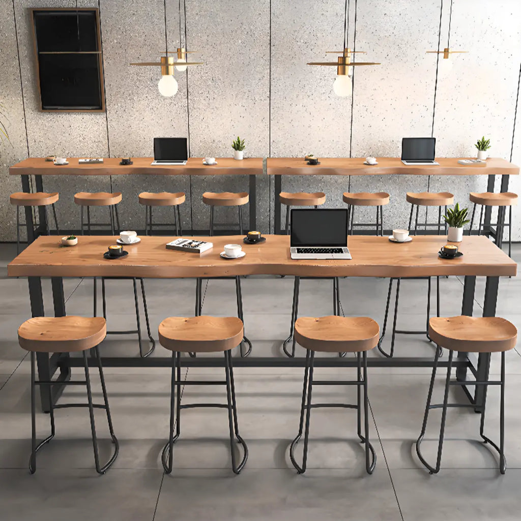 Modern Wooden Freeform Pub Table with Metal Trestle Base