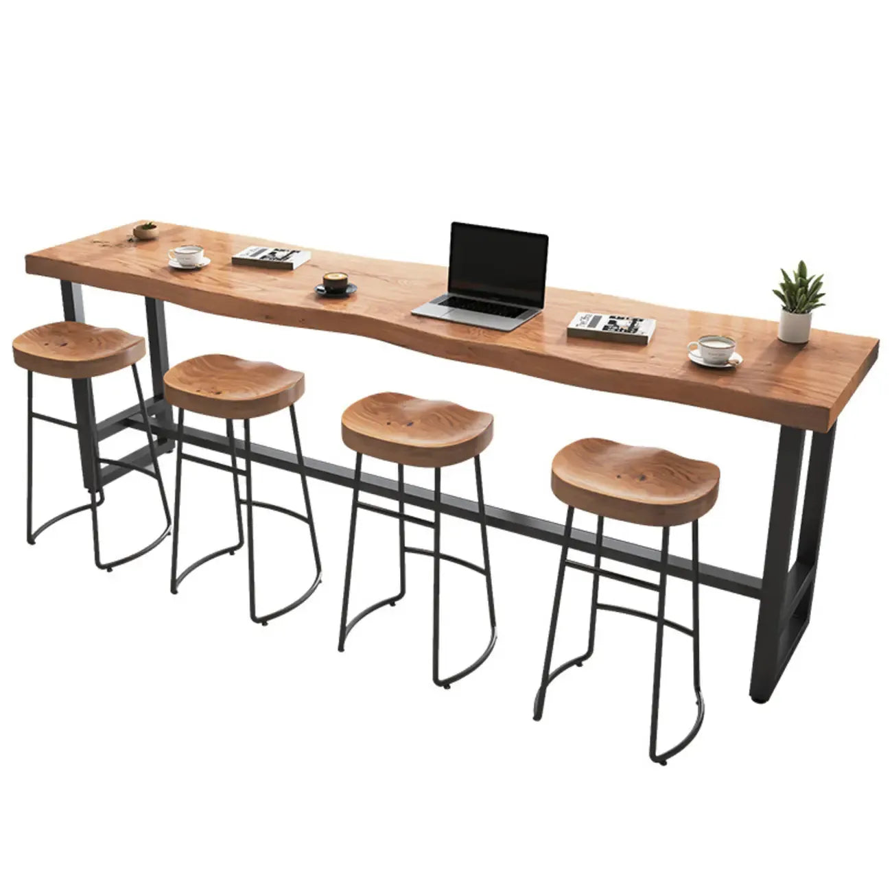Modern Wooden Freeform Pub Table with Metal Trestle Base