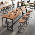 Modern Wooden Freeform Pub Table with Metal Trestle Base