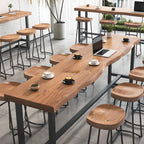 Modern Wooden Freeform Pub Table with Metal Trestle Base