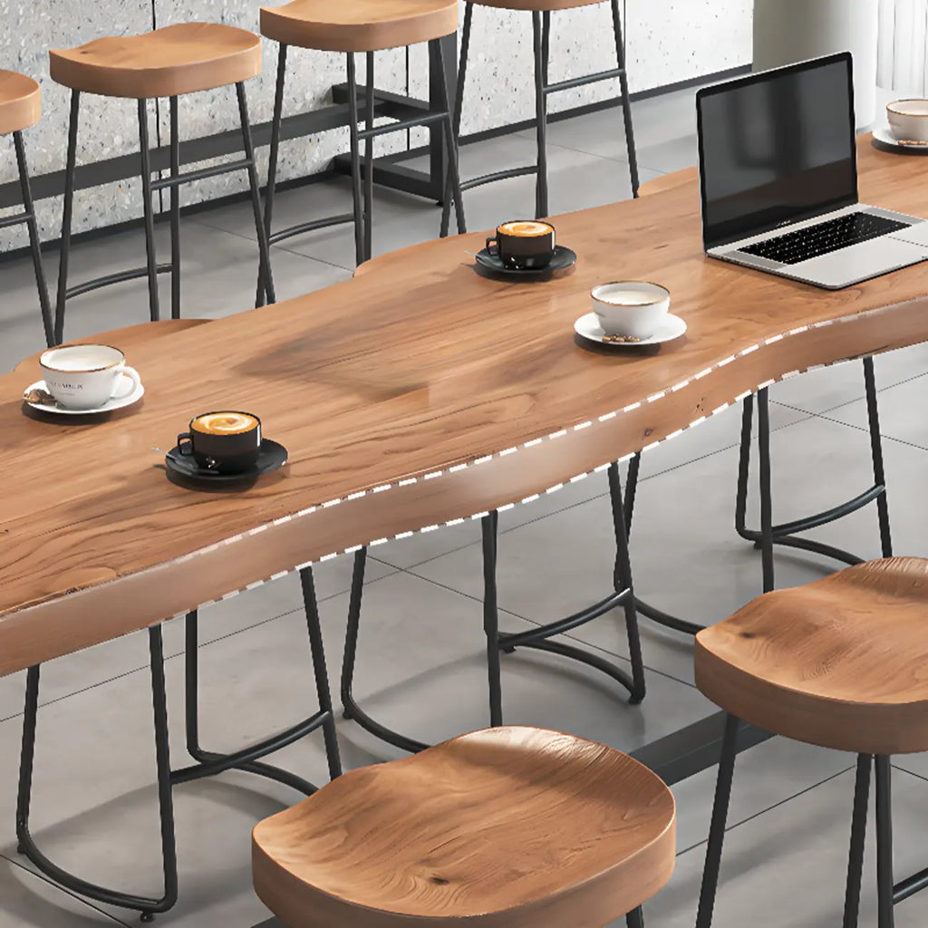 Modern Wooden Freeform Pub Table with Metal Trestle Base