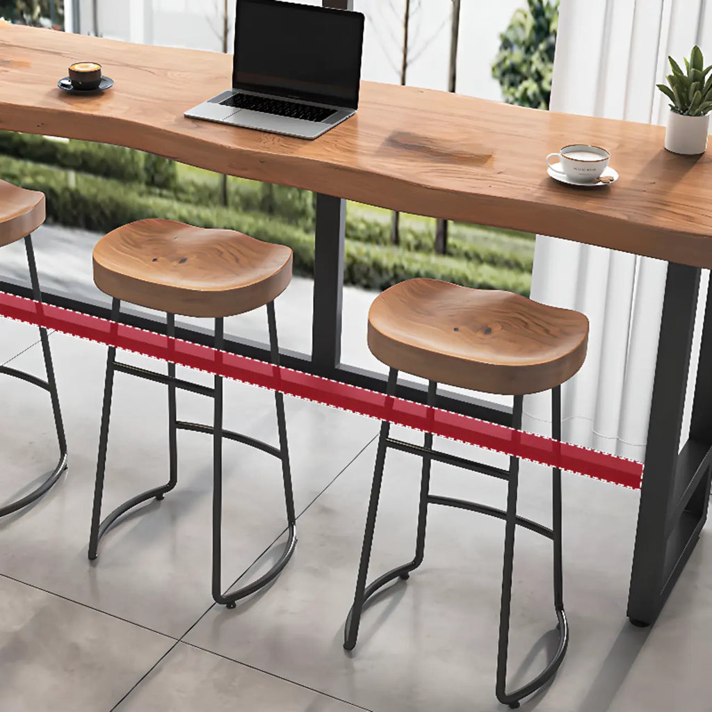 Modern Wooden Freeform Pub Table with Metal Trestle Base