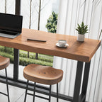Modern Wooden Freeform Pub Table with Metal Trestle Base