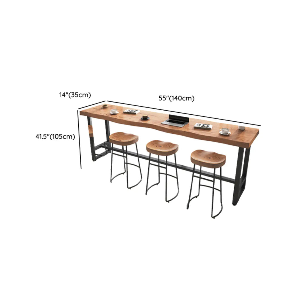 Modern Wooden Freeform Pub Table with Metal Trestle Base