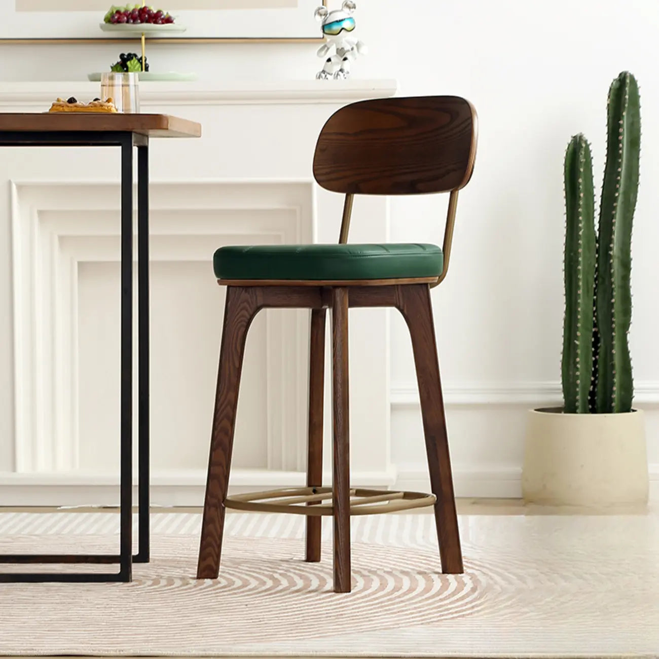 Wooden Square Leather Upholstered Bar Stool with Backrest