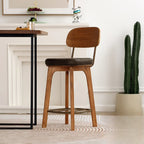 Wooden Square Leather Upholstered Bar Stool with Backrest