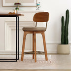 Wooden Square Leather Upholstered Bar Stool with Backrest