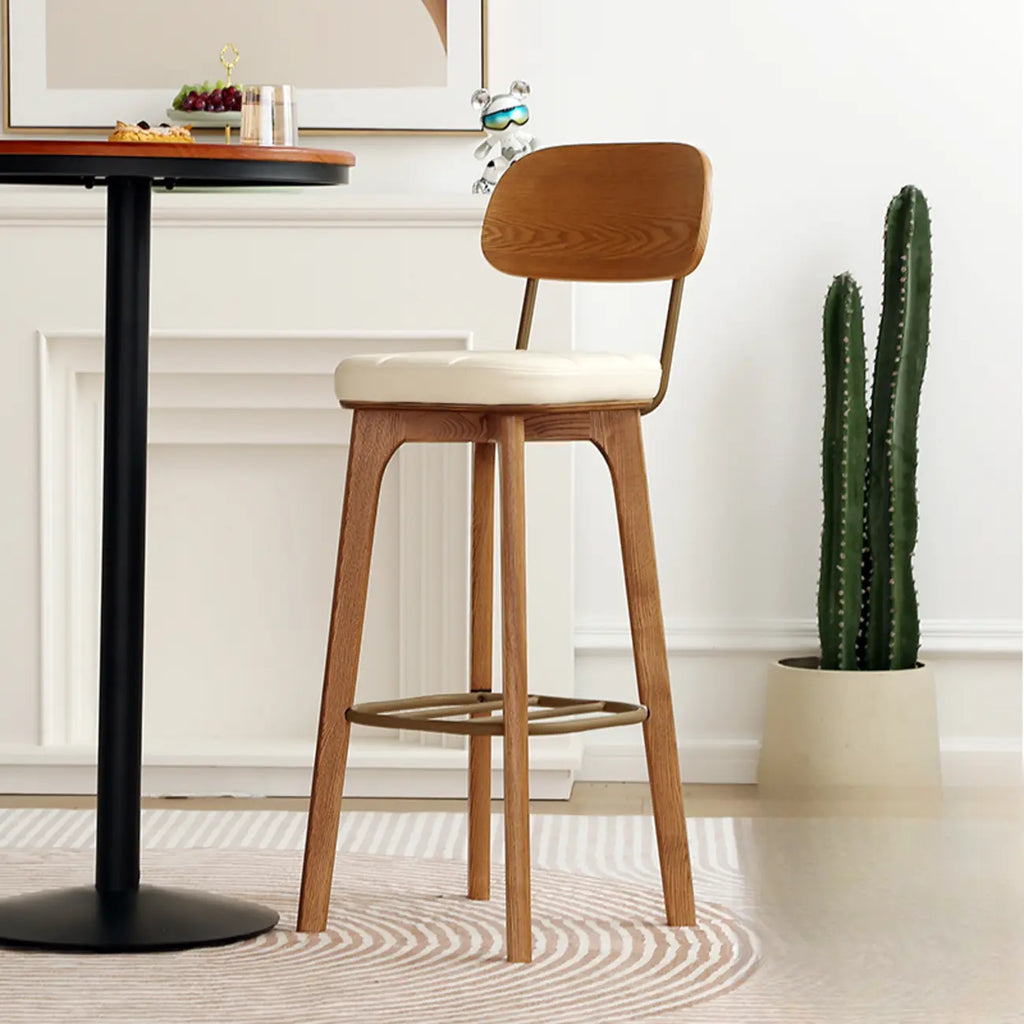 Wooden Square Leather Upholstered Bar Stool with Backrest