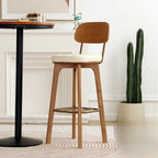 Wooden Square Leather Upholstered Bar Stool with Backrest