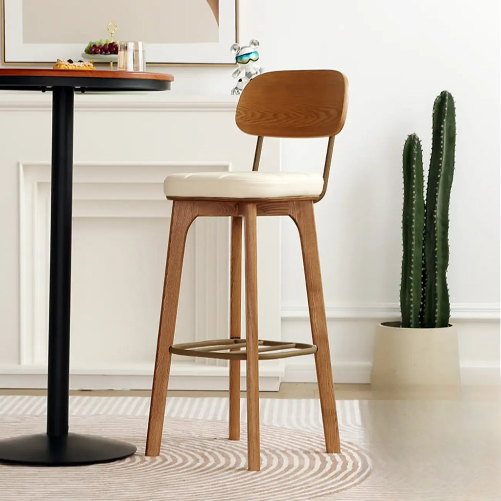 Wooden Square Leather Upholstered Bar Stool with Backrest