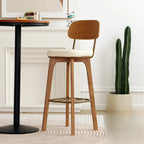 Wooden Square Leather Upholstered Bar Stool with Backrest