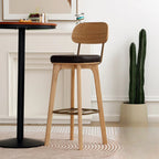 Wooden Square Leather Upholstered Bar Stool with Backrest