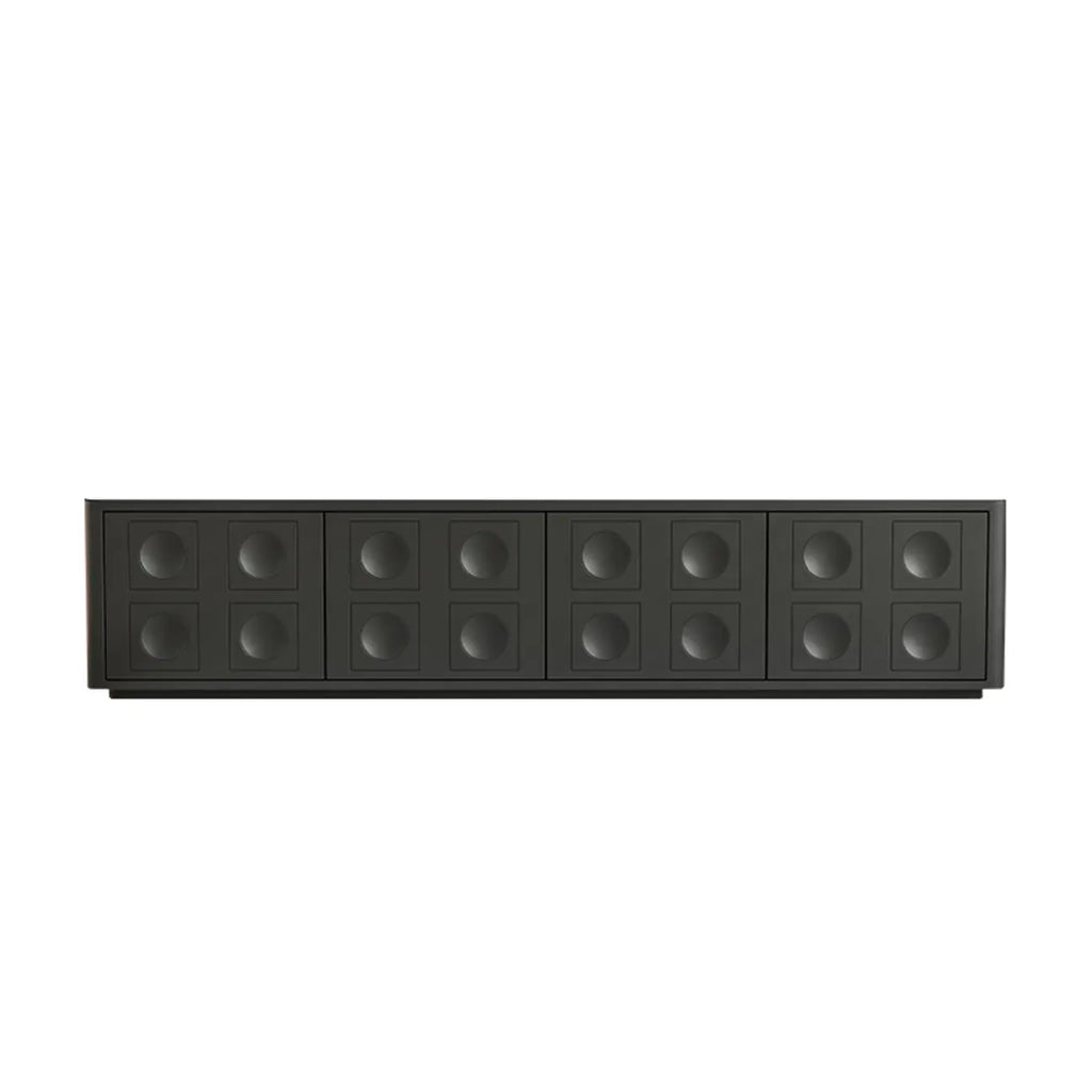 79 Black Long Stone Geometric Cabinet Doors TV Stand