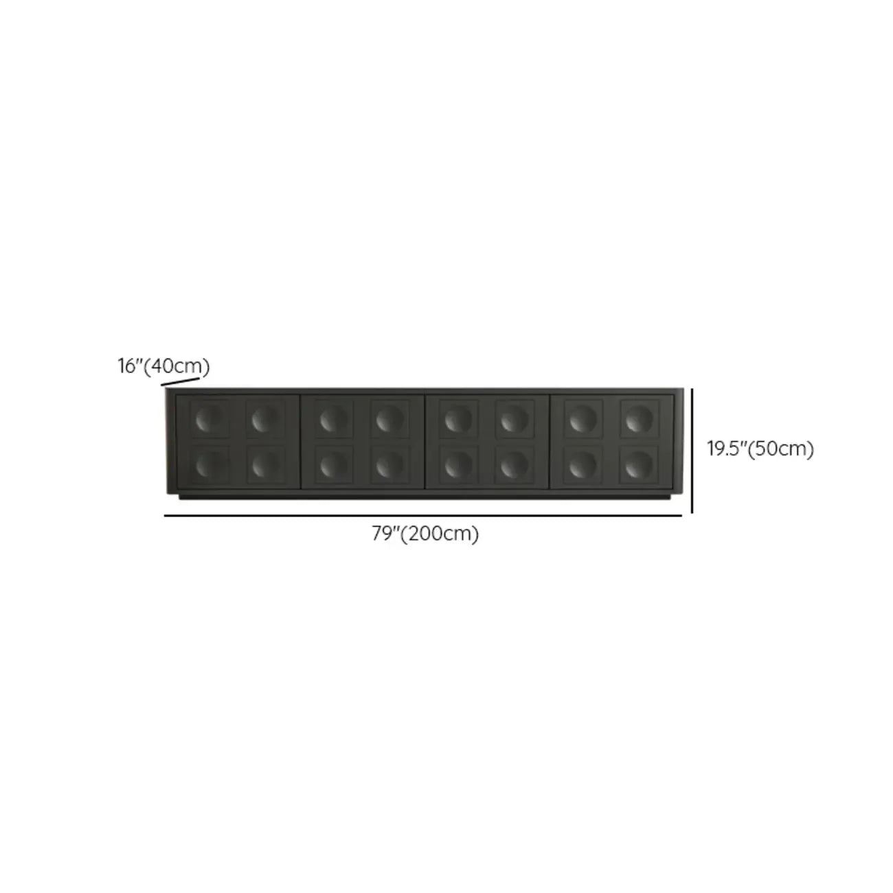 79 Black Long Stone Geometric Cabinet Doors TV Stand