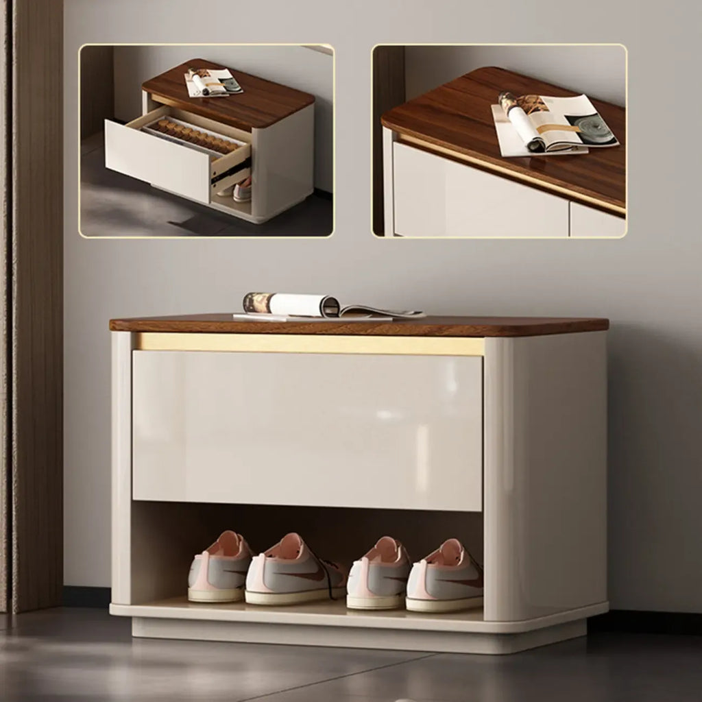 2-Drawer Brown Wooden Entryway Bench with Shoe Storage