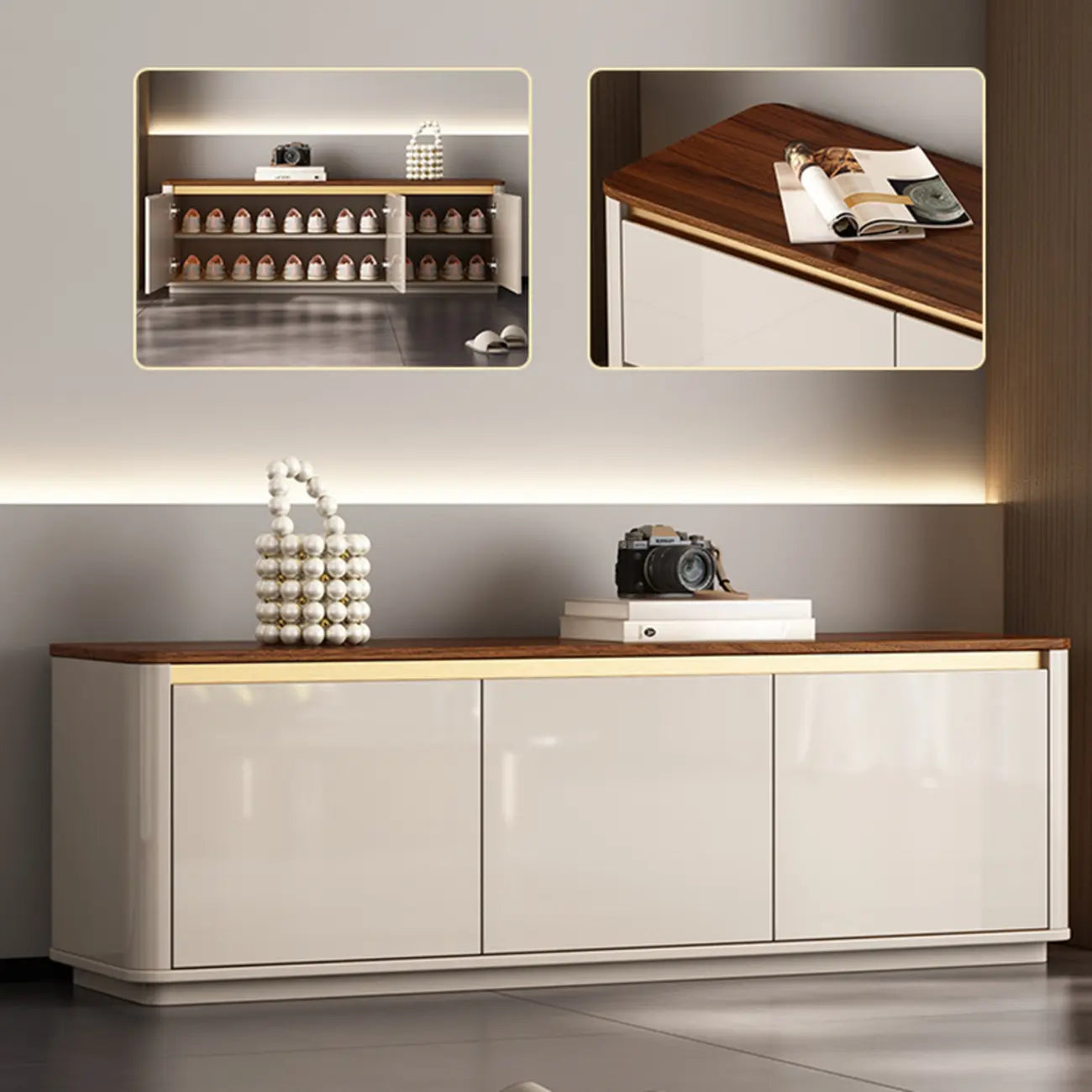 2-Drawer Brown Wooden Entryway Bench with Shoe Storage