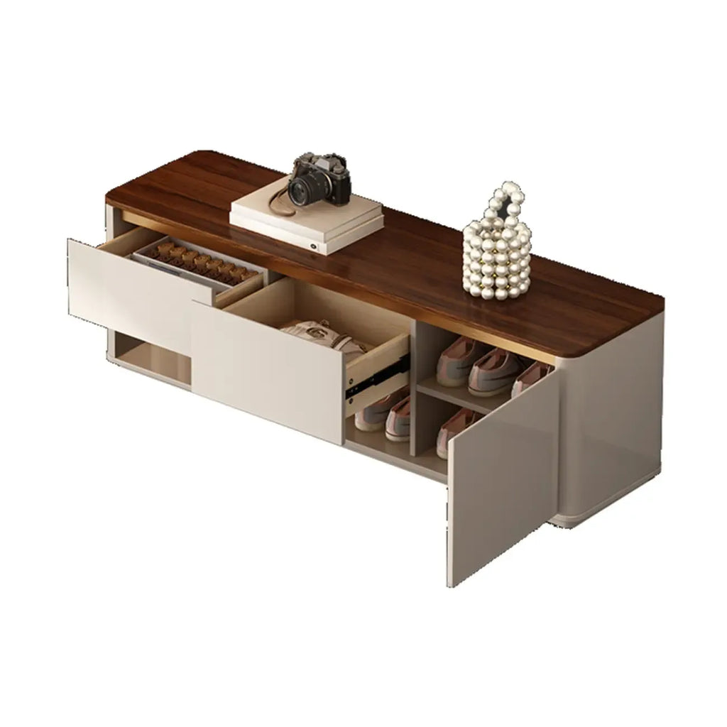 2-Drawer Brown Wooden Entryway Bench with Shoe Storage
