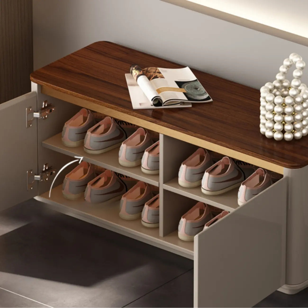 2-Drawer Brown Wooden Entryway Bench with Shoe Storage