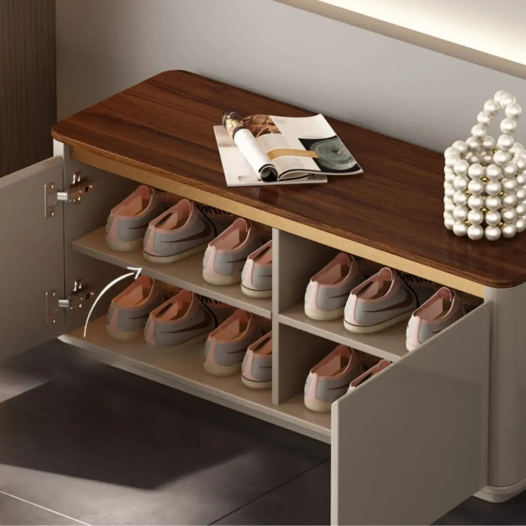 2-Drawer Brown Wooden Entryway Bench with Shoe Storage
