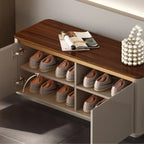 2-Drawer Brown Wooden Entryway Bench with Shoe Storage