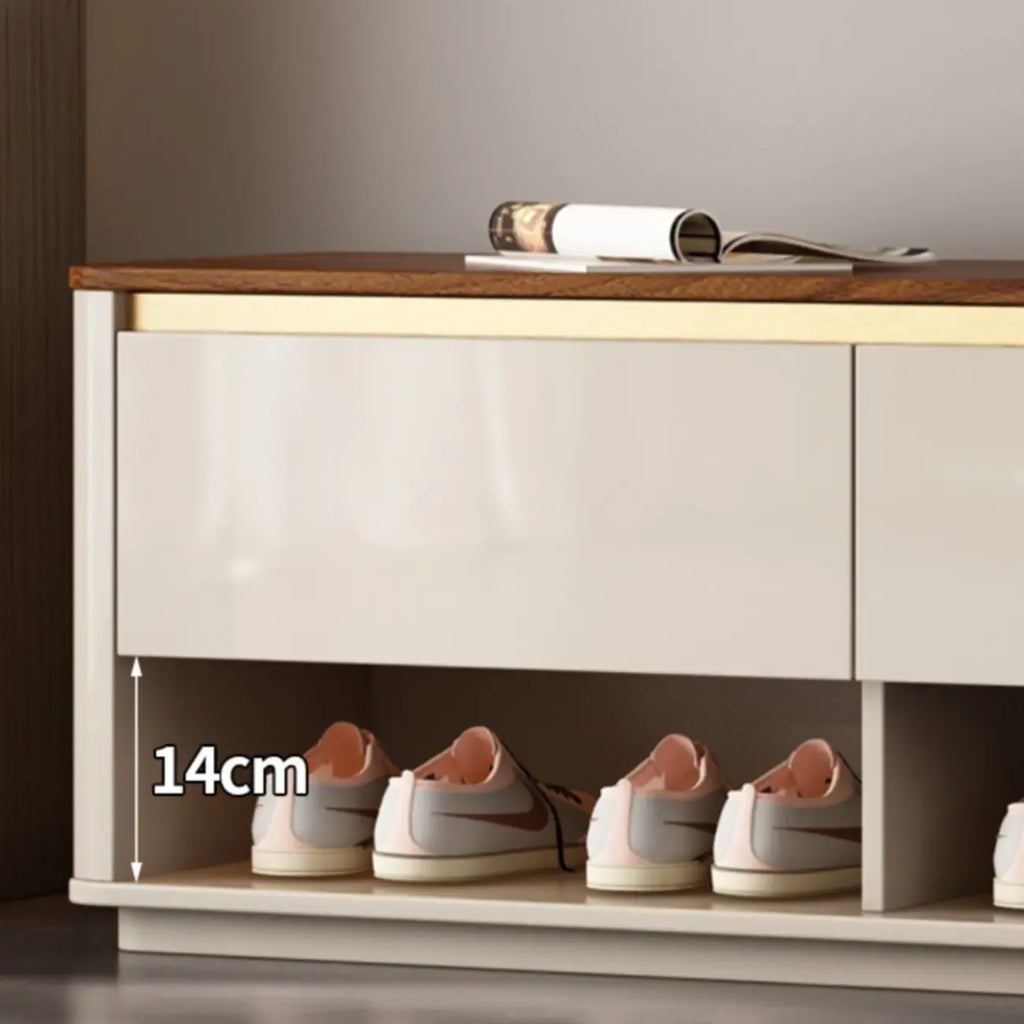 2-Drawer Brown Wooden Entryway Bench with Shoe Storage